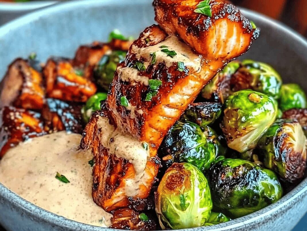 Teriyaki Salmon Bowls with Brussels Sprouts Recipe